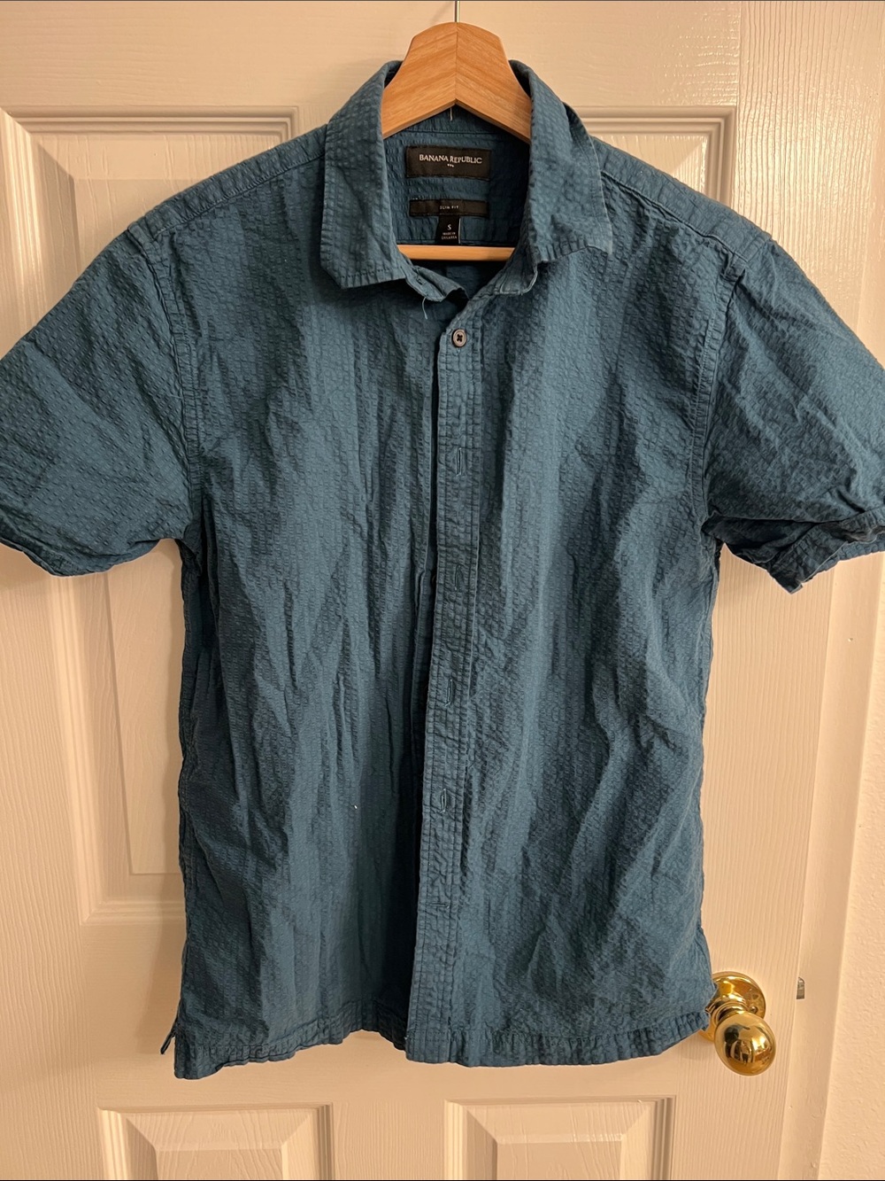 Banana Republic Short-Sleeve Textured Button-Up Shirt — Teal
